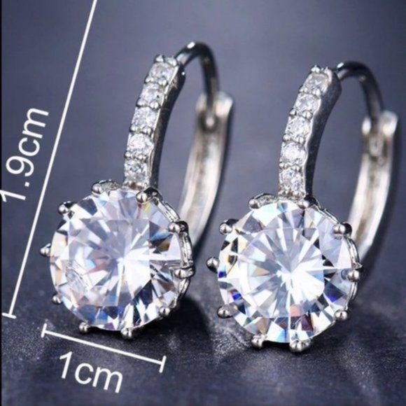 NEW 8CT Solitaire Diamond 925 Silver Hoop Earrings - Picture 5 of 5